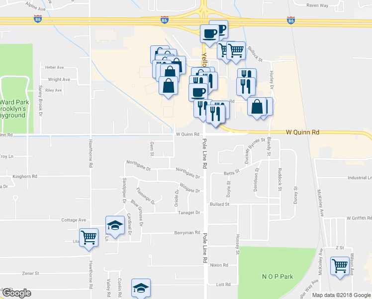 map of restaurants, bars, coffee shops, grocery stores, and more near 3945 Pole Line Road in Pocatello
