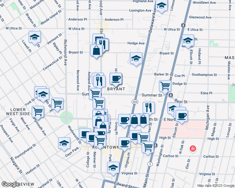 map of restaurants, bars, coffee shops, grocery stores, and more near 166 Summer Hill Court in Buffalo