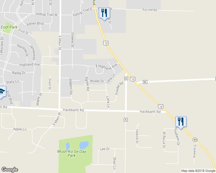 map of restaurants, bars, coffee shops, grocery stores, and more near N1768 Lena Lane in Fort Atkinson