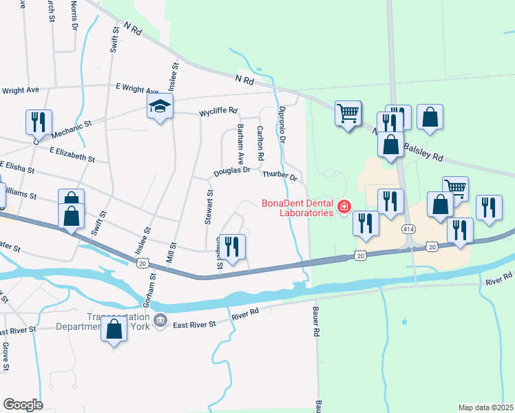 map of restaurants, bars, coffee shops, grocery stores, and more near 99 Chapel Street in Waterloo