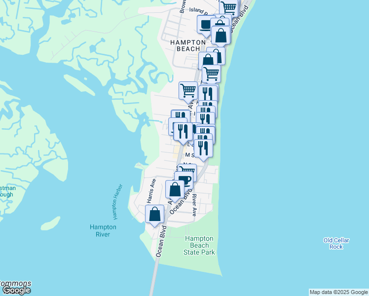 map of restaurants, bars, coffee shops, grocery stores, and more near 14 M Street in Hampton