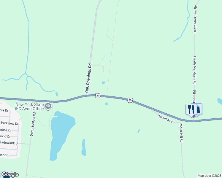 map of restaurants, bars, coffee shops, grocery stores, and more near 6429 East Avon Lima Road in Avon