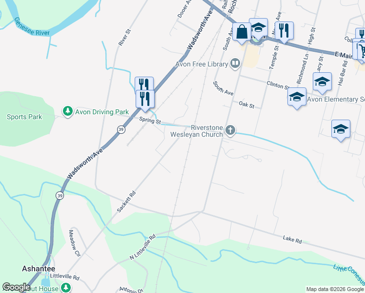 map of restaurants, bars, coffee shops, grocery stores, and more near 158 Sackett Road in Avon