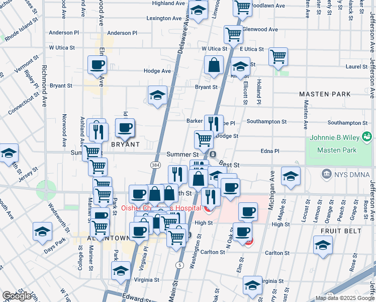 map of restaurants, bars, coffee shops, grocery stores, and more near 46 Summer Hill Lane in Williamsville