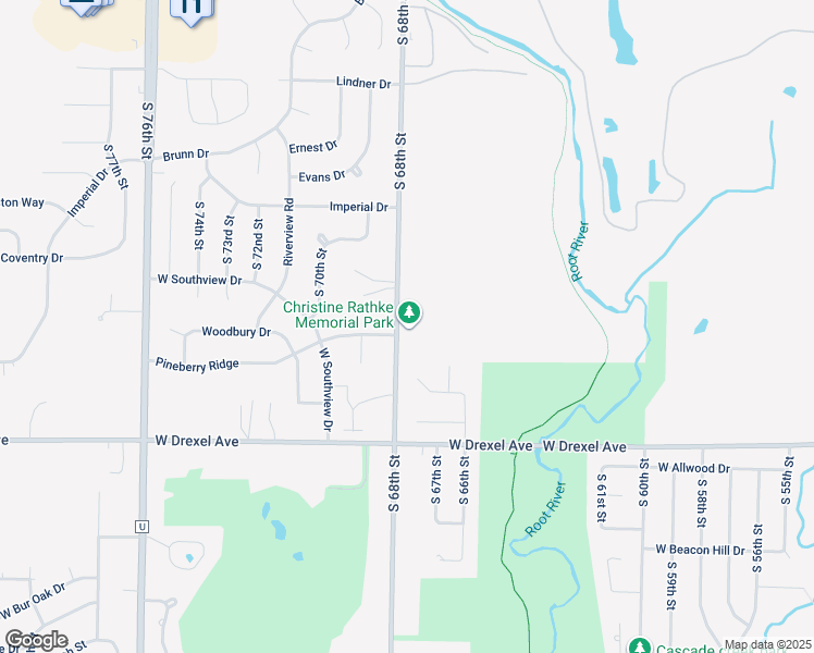 map of restaurants, bars, coffee shops, grocery stores, and more near 7700 South 68th Street in Franklin