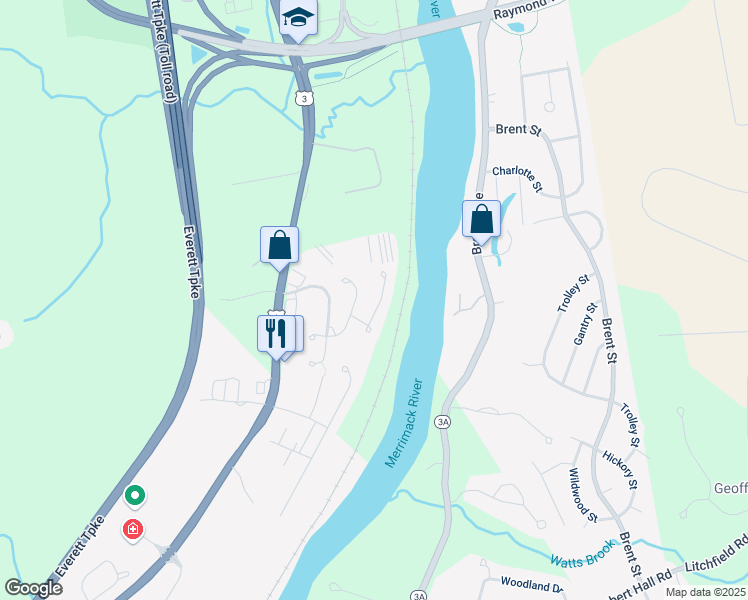 map of restaurants, bars, coffee shops, grocery stores, and more near 139 Middlesex Road in Merrimack