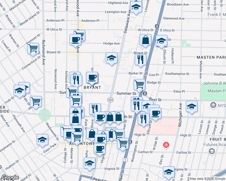 map of restaurants, bars, coffee shops, grocery stores, and more near 82 Summer Hill Court in Buffalo