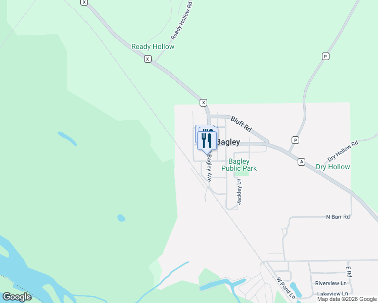 map of restaurants, bars, coffee shops, grocery stores, and more near 135 South Northern Avenue in Bagley