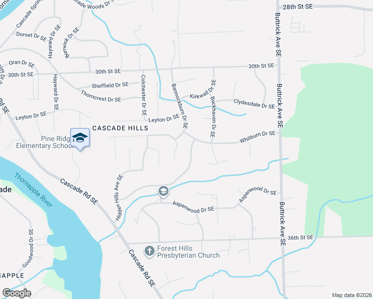 map of restaurants, bars, coffee shops, grocery stores, and more near 7674 Candlewood Drive Southeast in Ada