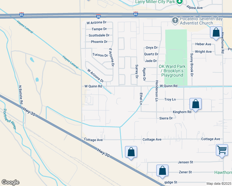 map of restaurants, bars, coffee shops, grocery stores, and more near 1785 West Quinn Road in Pocatello
