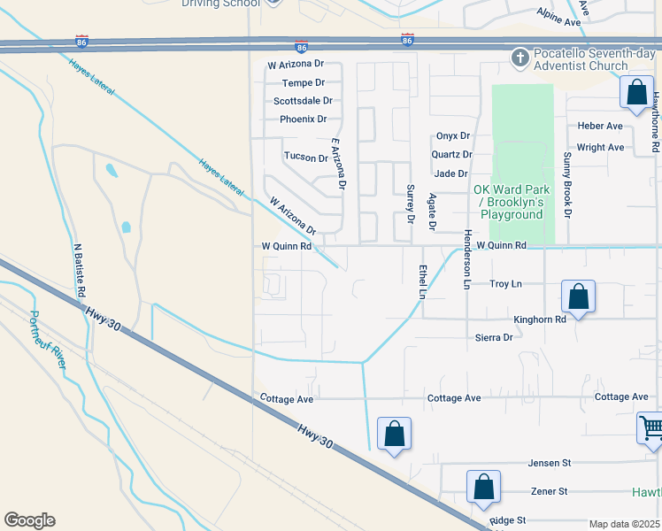 map of restaurants, bars, coffee shops, grocery stores, and more near 1831 Brock Drive in Pocatello
