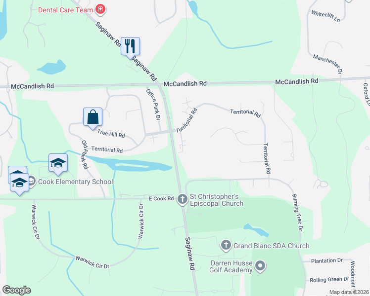 map of restaurants, bars, coffee shops, grocery stores, and more near 8523 Pepper Ridge Drive in Grand Blanc