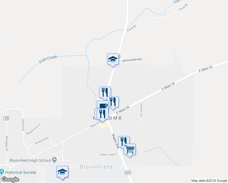 map of restaurants, bars, coffee shops, grocery stores, and more near 18 Elm Street in Bloomfield