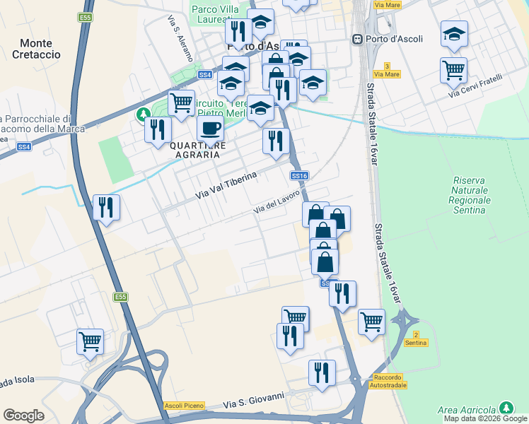 map of restaurants, bars, coffee shops, grocery stores, and more near 14-16 Via Giuseppe di Vittorio in San Benedetto del Tronto