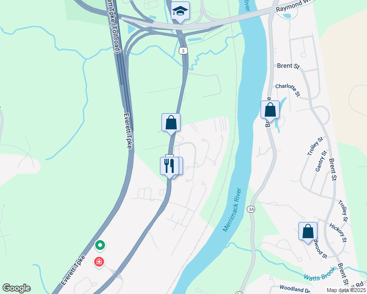 map of restaurants, bars, coffee shops, grocery stores, and more near 5 Crosswoods Path Boulevard in Merrimack