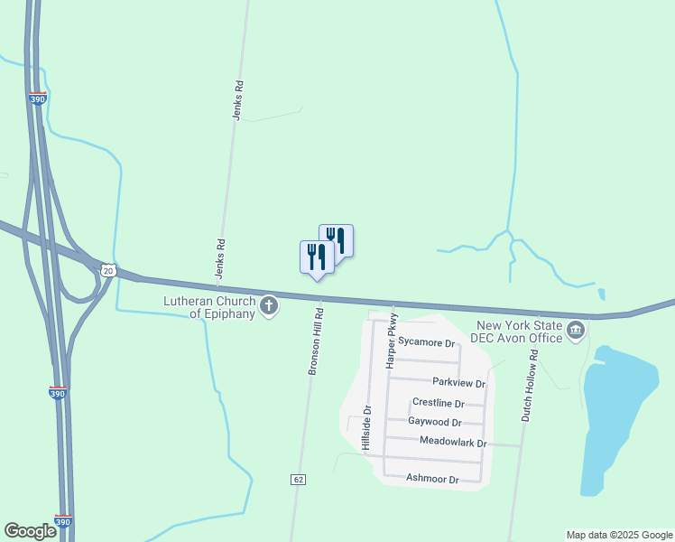map of restaurants, bars, coffee shops, grocery stores, and more near 6107 East Avon Lima Road in Avon