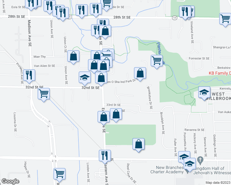 map of restaurants, bars, coffee shops, grocery stores, and more near 3215 Marshall Avenue Southeast in Grand Rapids