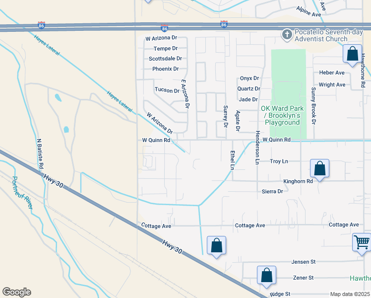 map of restaurants, bars, coffee shops, grocery stores, and more near 1785 West Quinn Road in Pocatello