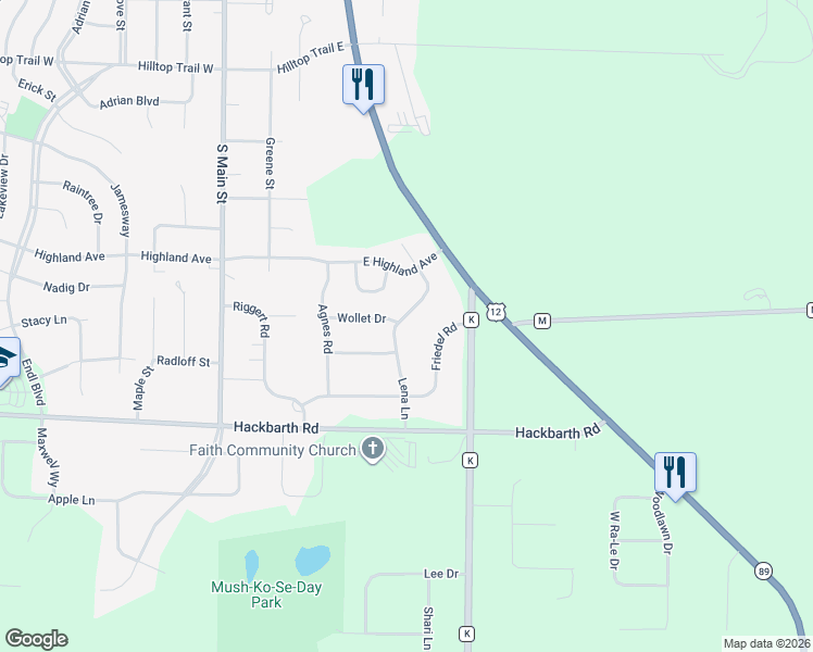 map of restaurants, bars, coffee shops, grocery stores, and more near N1768 Lena Lane in Fort Atkinson