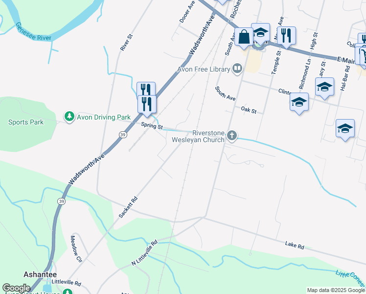 map of restaurants, bars, coffee shops, grocery stores, and more near 158 Sackett Road in Avon