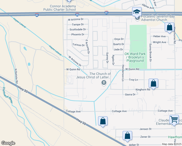 map of restaurants, bars, coffee shops, grocery stores, and more near 1785 West Quinn Road in Pocatello