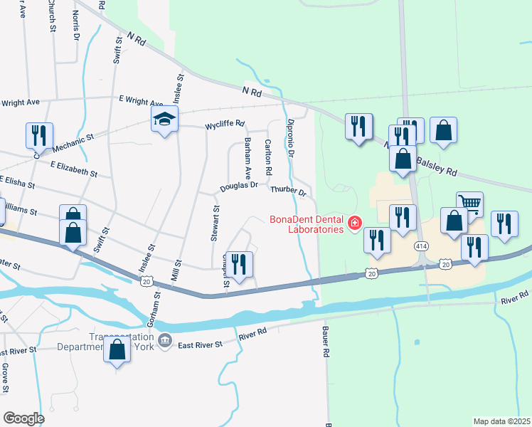 map of restaurants, bars, coffee shops, grocery stores, and more near 99 Chapel Street in Waterloo