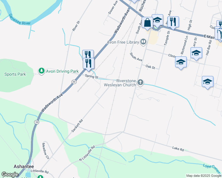 map of restaurants, bars, coffee shops, grocery stores, and more near 158 Sackett Road in Avon