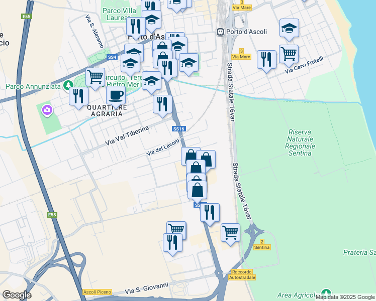 map of restaurants, bars, coffee shops, grocery stores, and more near 1G Via Pasubio in San Benedetto del Tronto