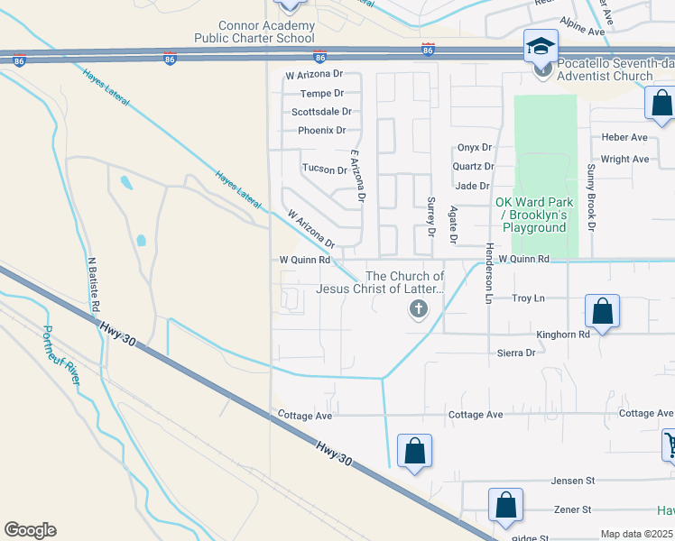 map of restaurants, bars, coffee shops, grocery stores, and more near 1900 West Quinn Road in Pocatello