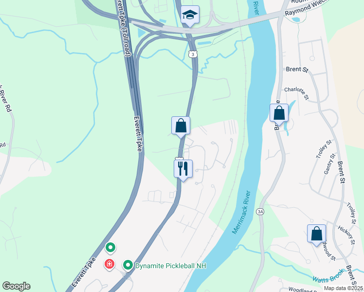 map of restaurants, bars, coffee shops, grocery stores, and more near 732 Daniel Webster Highway in Merrimack