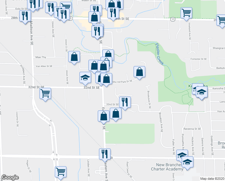 map of restaurants, bars, coffee shops, grocery stores, and more near 850 Ken O Sha Ind Park Drive Southeast in Wyoming