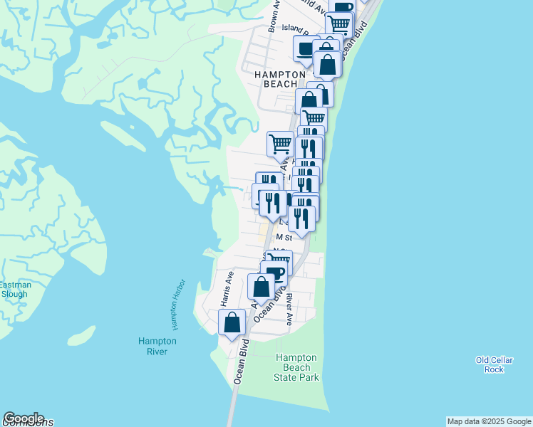 map of restaurants, bars, coffee shops, grocery stores, and more near 3 Gookin Court in Hampton