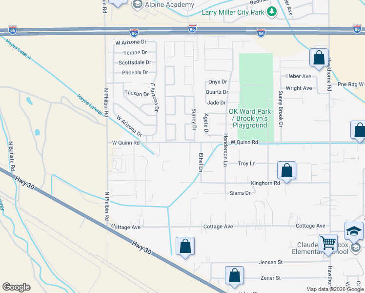 map of restaurants, bars, coffee shops, grocery stores, and more near in Pocatello