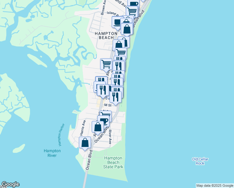 map of restaurants, bars, coffee shops, grocery stores, and more near 9 J Street in Hampton