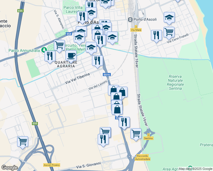 map of restaurants, bars, coffee shops, grocery stores, and more near 4 Via Pasubio in San Benedetto del Tronto
