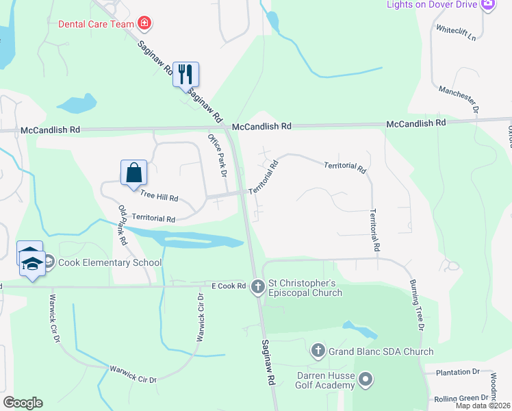 map of restaurants, bars, coffee shops, grocery stores, and more near 8523 Pepper Ridge Drive in Grand Blanc