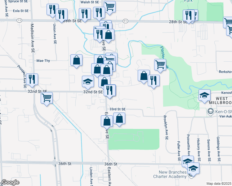 map of restaurants, bars, coffee shops, grocery stores, and more near 850 Ken O Sha Ind Park Drive Southeast in Wyoming
