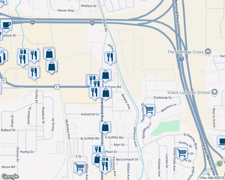 map of restaurants, bars, coffee shops, grocery stores, and more near 150 E Quinn Rd in Pocatello