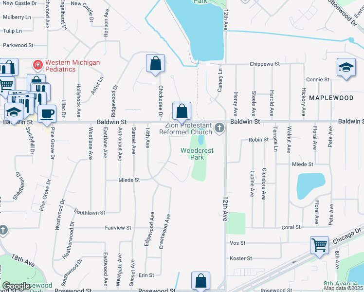 map of restaurants, bars, coffee shops, grocery stores, and more near 7500 Boulder Bluff Drive in Georgetown Township