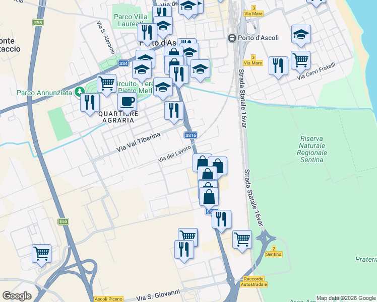 map of restaurants, bars, coffee shops, grocery stores, and more near 4 Via Pasubio in San Benedetto del Tronto