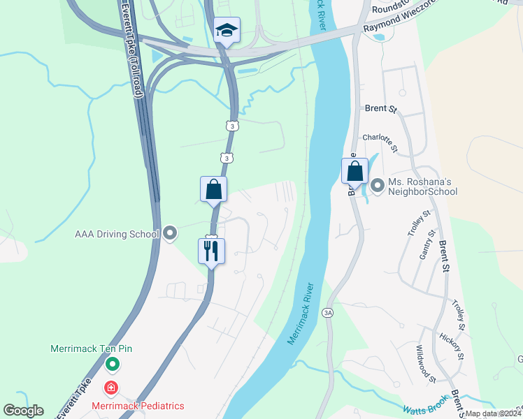 map of restaurants, bars, coffee shops, grocery stores, and more near 27 Kearsarge Lane in Merrimack