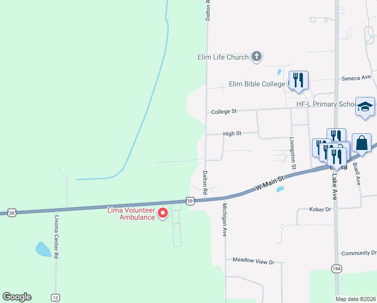 map of restaurants, bars, coffee shops, grocery stores, and more near 1840 Dalton Road in Lima