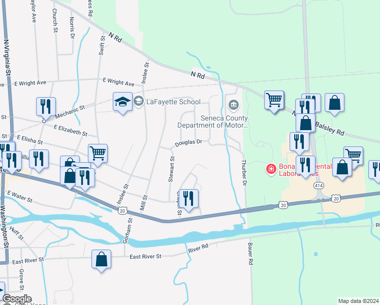 map of restaurants, bars, coffee shops, grocery stores, and more near 200 Douglas Drive in Waterloo