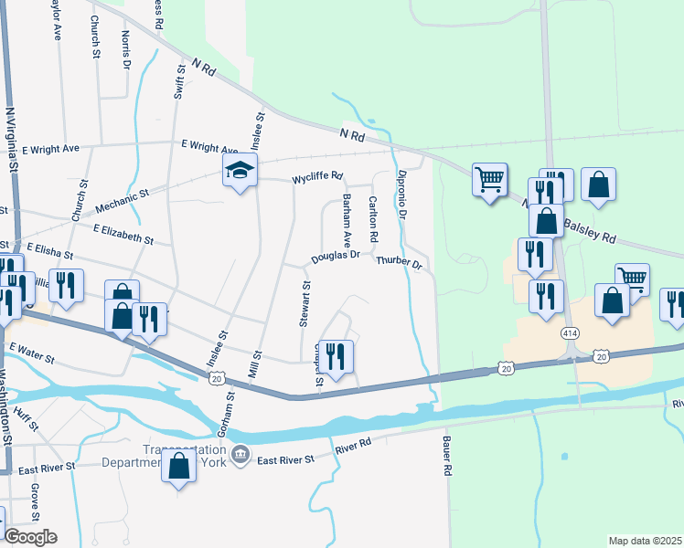map of restaurants, bars, coffee shops, grocery stores, and more near 200 Douglas Drive in Waterloo
