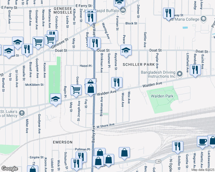 map of restaurants, bars, coffee shops, grocery stores, and more near 168 Sumner Place in Buffalo