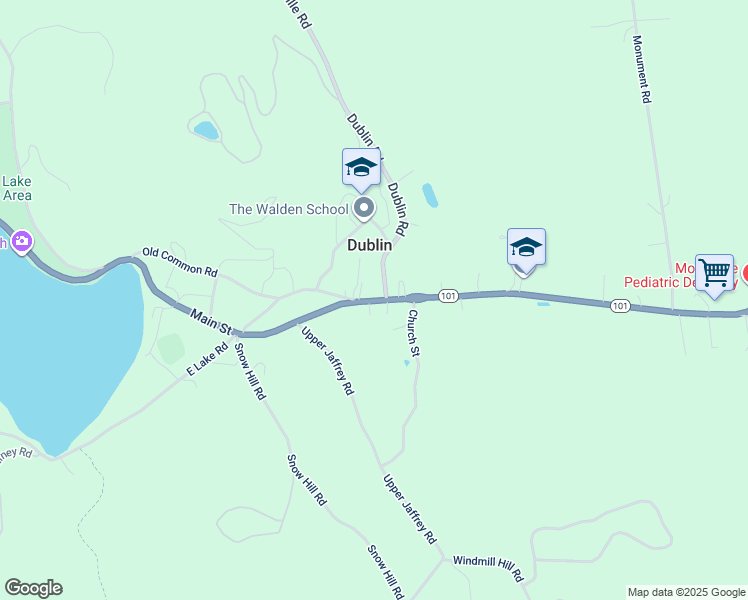 map of restaurants, bars, coffee shops, grocery stores, and more near New Hampshire 101 in Dublin