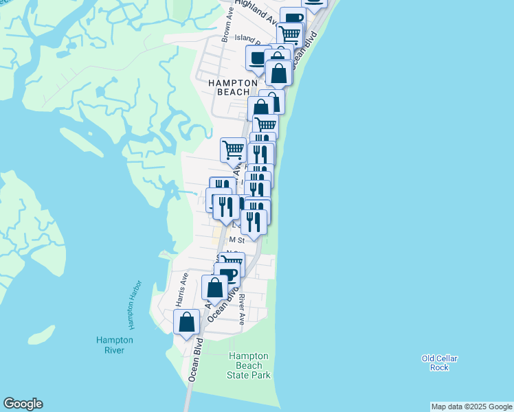 map of restaurants, bars, coffee shops, grocery stores, and more near 9 J Street in Hampton