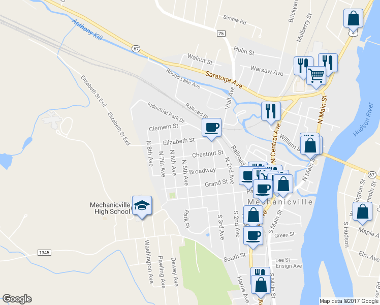 map of restaurants, bars, coffee shops, grocery stores, and more near 610 Chestnut Street in Mechanicville
