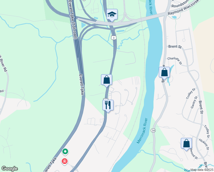 map of restaurants, bars, coffee shops, grocery stores, and more near 732 Daniel Webster Highway in Merrimack