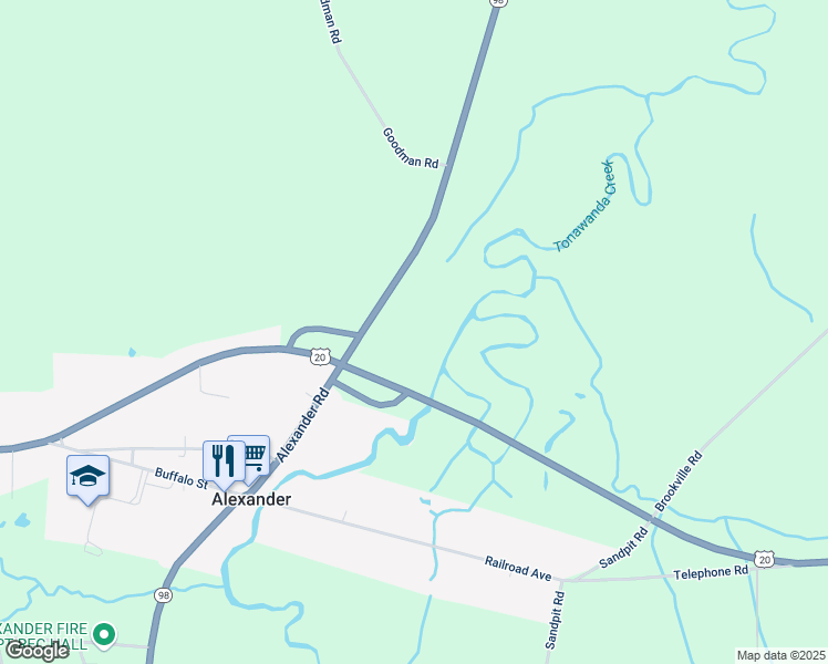 map of restaurants, bars, coffee shops, grocery stores, and more near 10471 Alexander Road in Alexander